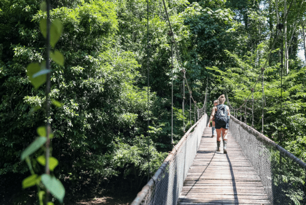 walking across a bridge in Costa Rica