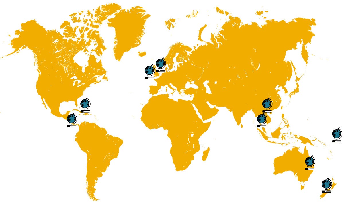 World map showing locations of Verto Education college abroad programs