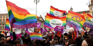 LGBTQ+ pride flags in Florence, Italy