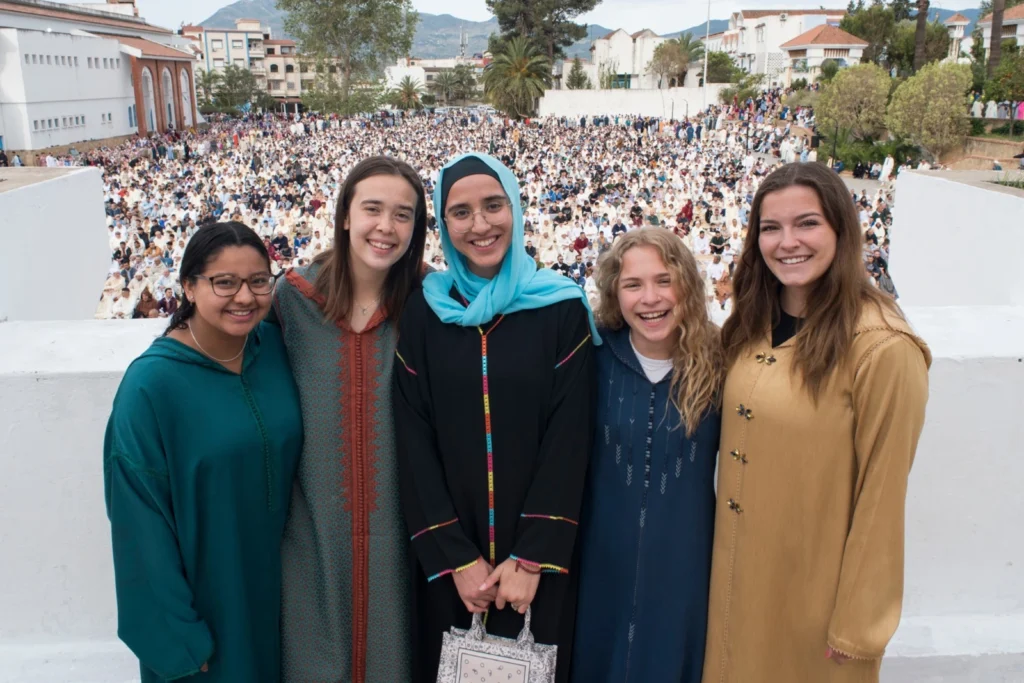 Students with their host family in Morocco. 