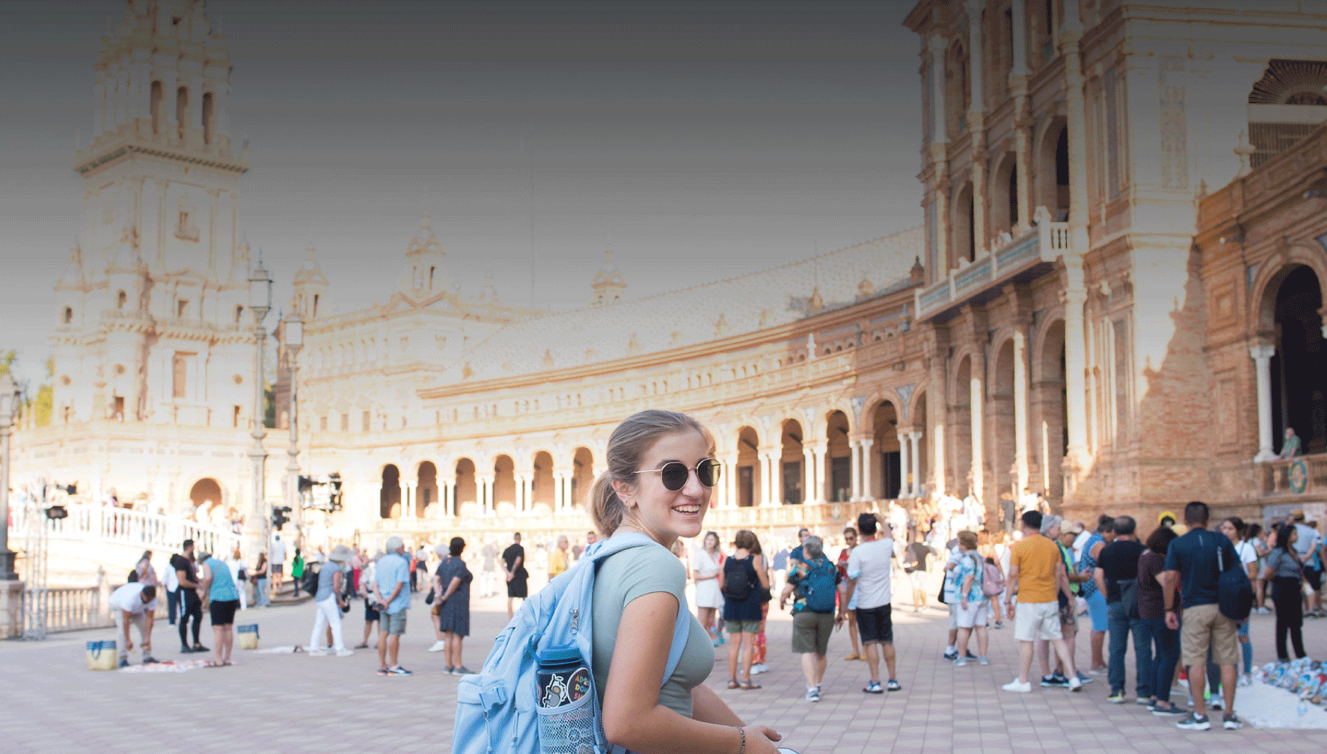 study abroad student in Plaza de España Seville