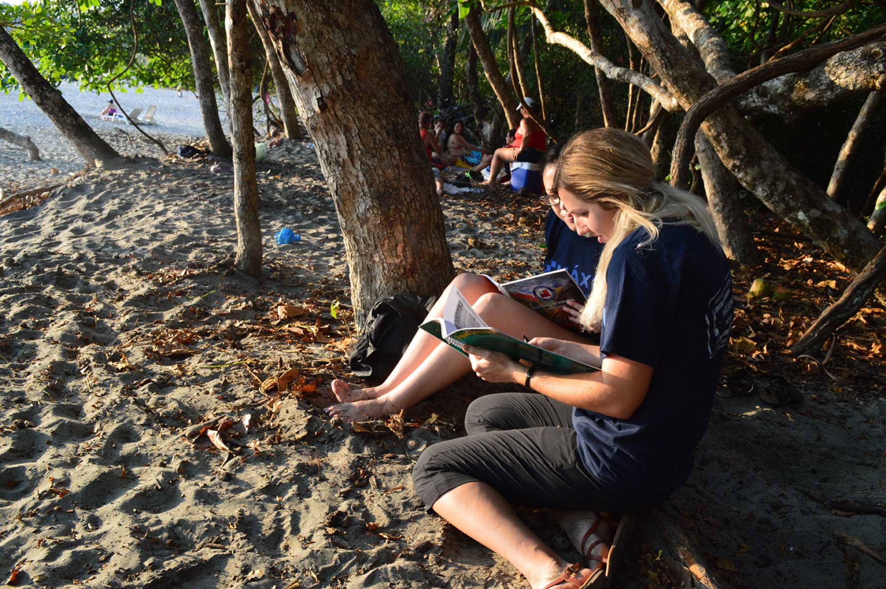 Photo: Students studying together on costa rica beach