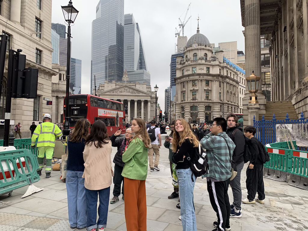 Study abroad students on a walking tour of London.